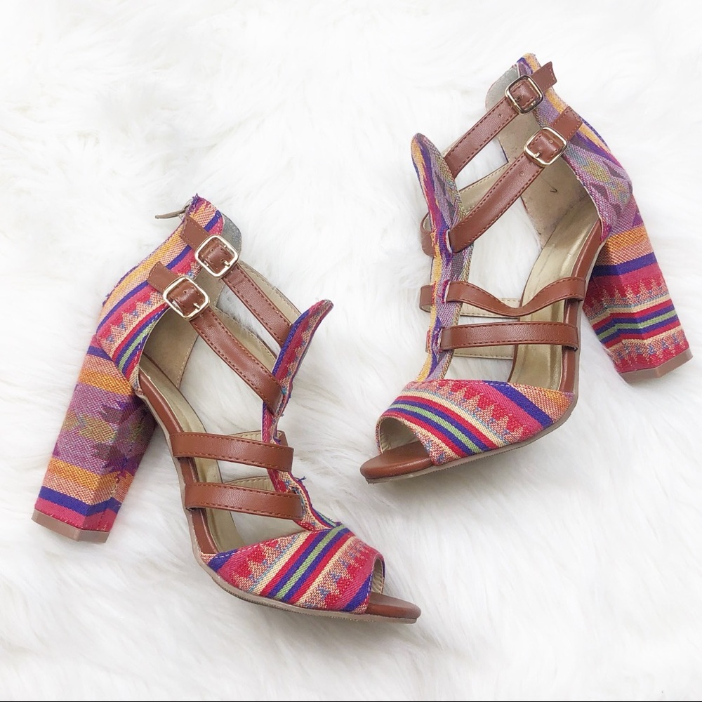 Francesca's Aztec Print Block Heel Sandals